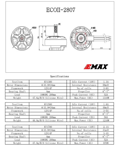  EMAX ECOII 2807 FPV motor 1500kv / 3-5S